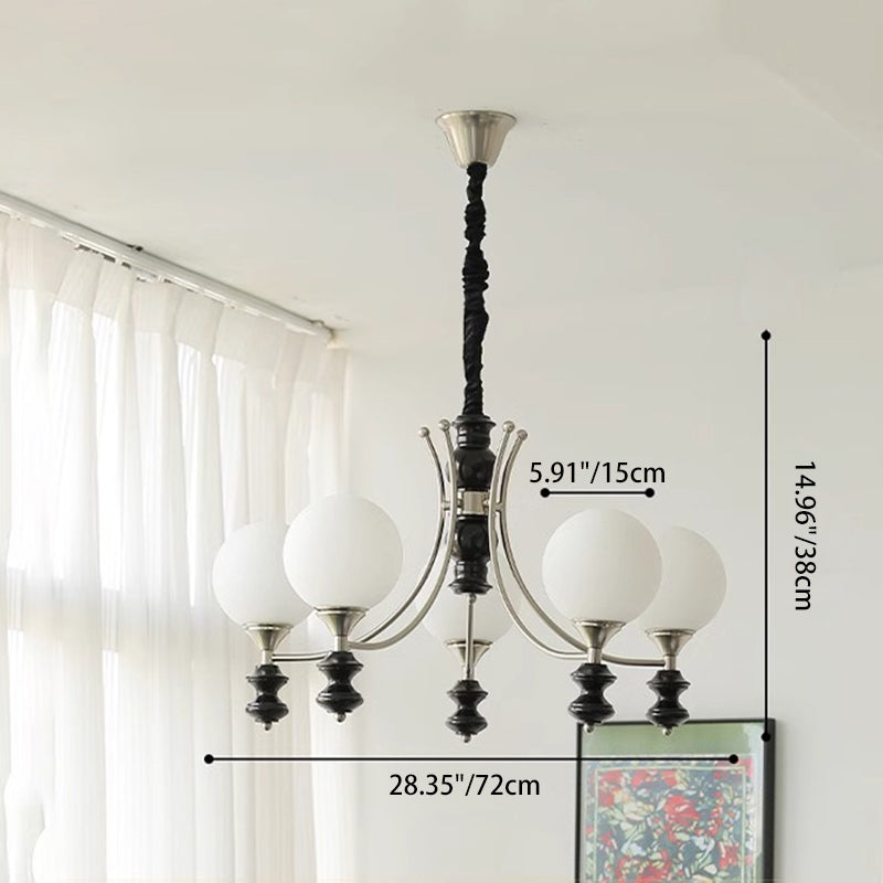 Traditional French Branch Globe Round Glass Ash Metal 3/5/6/8 Lights Chandelier For Living Room