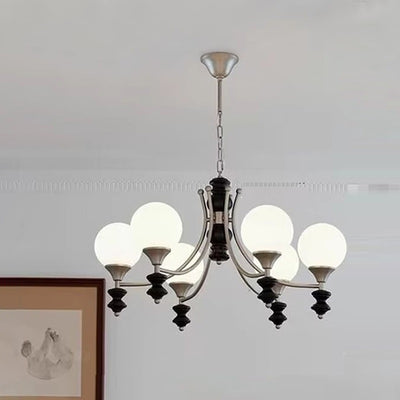 Traditional French Branch Globe Round Glass Ash Metal 3/5/6/8 Lights Chandelier For Living Room