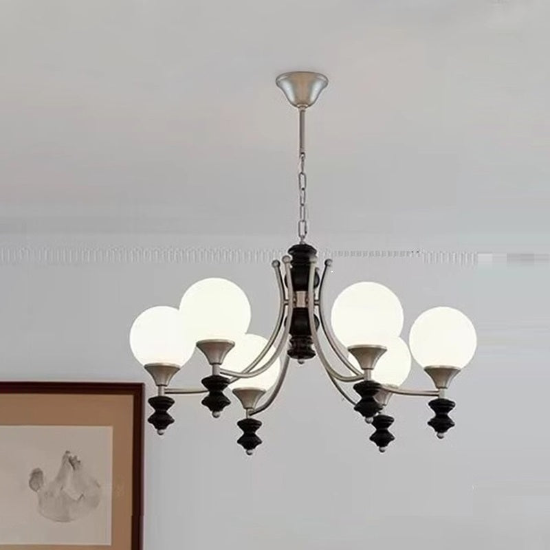 Traditional French Branch Globe Round Glass Ash Metal 3/5/6/8 Lights Chandelier For Living Room