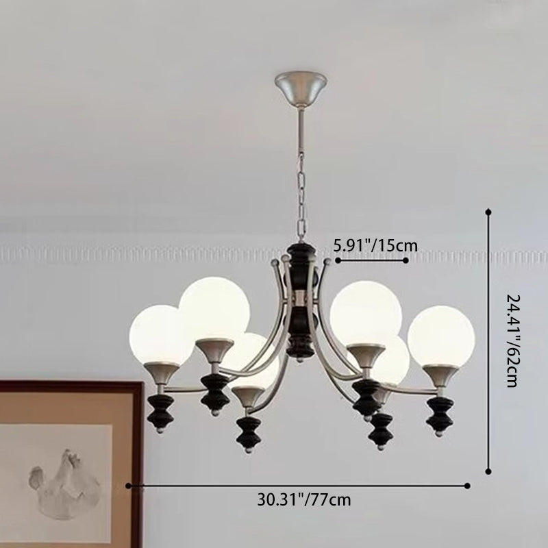Traditional French Branch Globe Round Glass Ash Metal 3/5/6/8 Lights Chandelier For Living Room