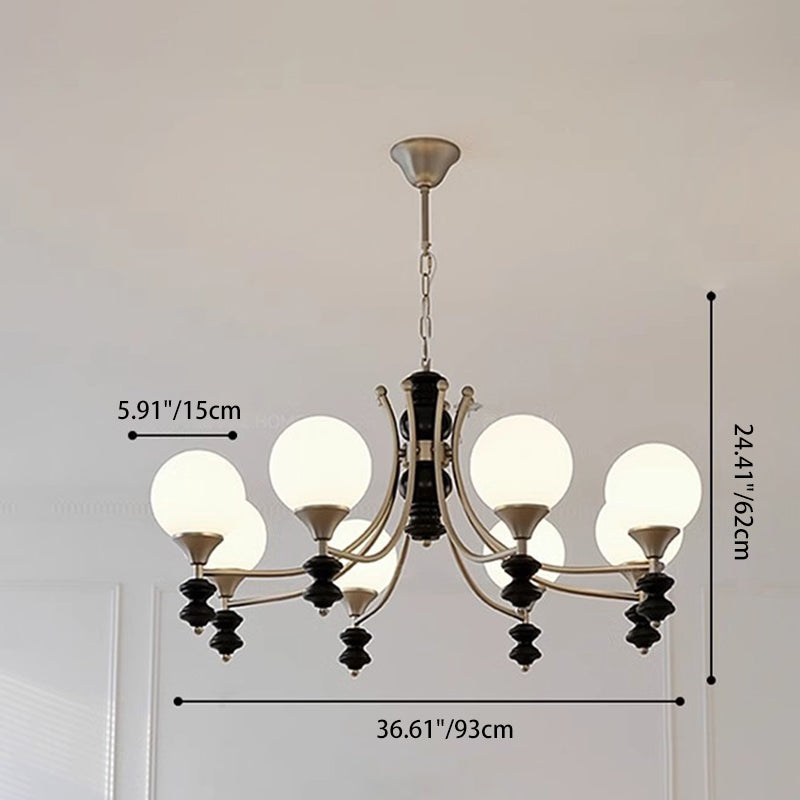 Traditional French Branch Globe Round Glass Ash Metal 3/5/6/8 Lights Chandelier For Living Room