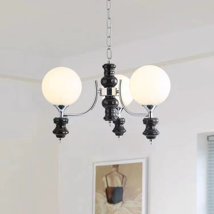 Traditional French Branch Globe Round Glass Ash Metal 3/5/6/8 Lights Chandelier For Living Room