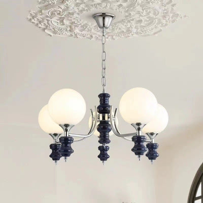 Traditional French Branch Globe Round Glass Ash Metal 3/5/6/8 Lights Chandelier For Living Room