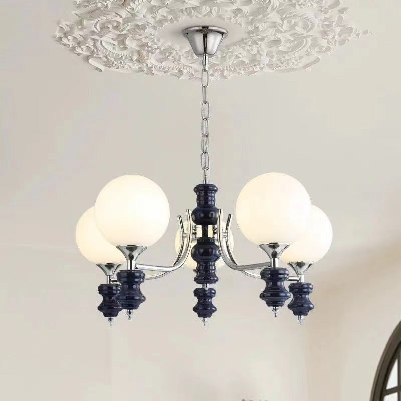 Traditional French Branch Globe Round Glass Ash Metal 3/5/6/8 Lights Chandelier For Living Room