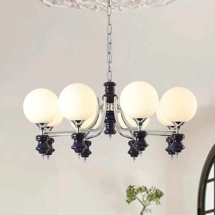 Traditional French Branch Globe Round Glass Ash Metal 3/5/6/8 Lights Chandelier For Living Room
