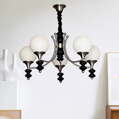 Traditional French Branch Globe Round Glass Ash Metal 3/5/6/8 Lights Chandelier For Living Room
