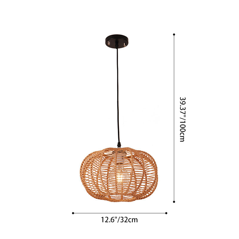 Traditional Vintage Lantern Round Hollowed Out Rattan Iron 1-Light Pendant Light For Living Room