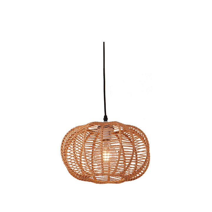 Traditional Vintage Lantern Round Hollowed Out Rattan Iron 1-Light Pendant Light For Living Room