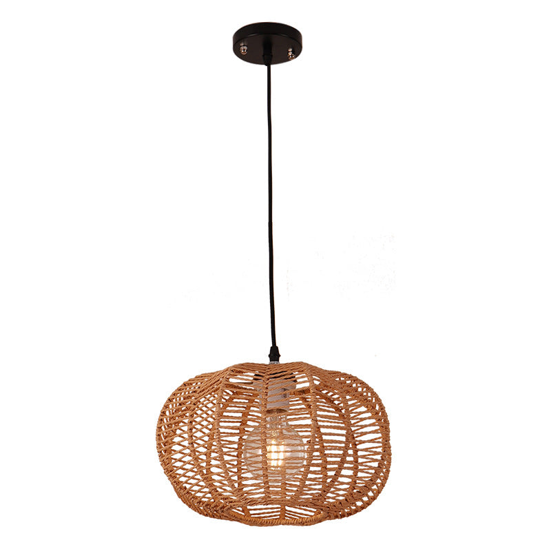 Traditional Vintage Lantern Round Hollowed Out Rattan Iron 1-Light Pendant Light For Living Room
