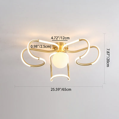 Contemporary Scandinavian Curved Line Round Acrylic Copper LED Semi-Flush Mount Ceiling Light For Living Room