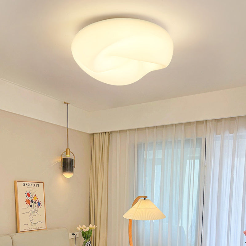 Modern Minimalist Cream Pleated Round PE Hardware LED Flush Mount Ceiling Light For Living Room