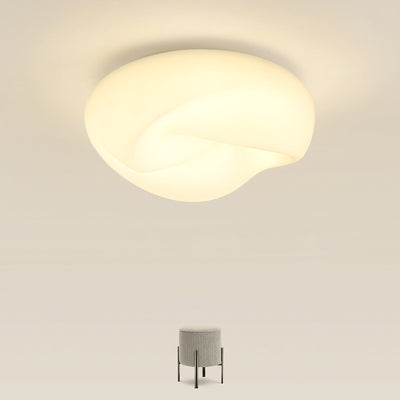 Modern Minimalist Cream Pleated Round PE Hardware LED Flush Mount Ceiling Light For Living Room