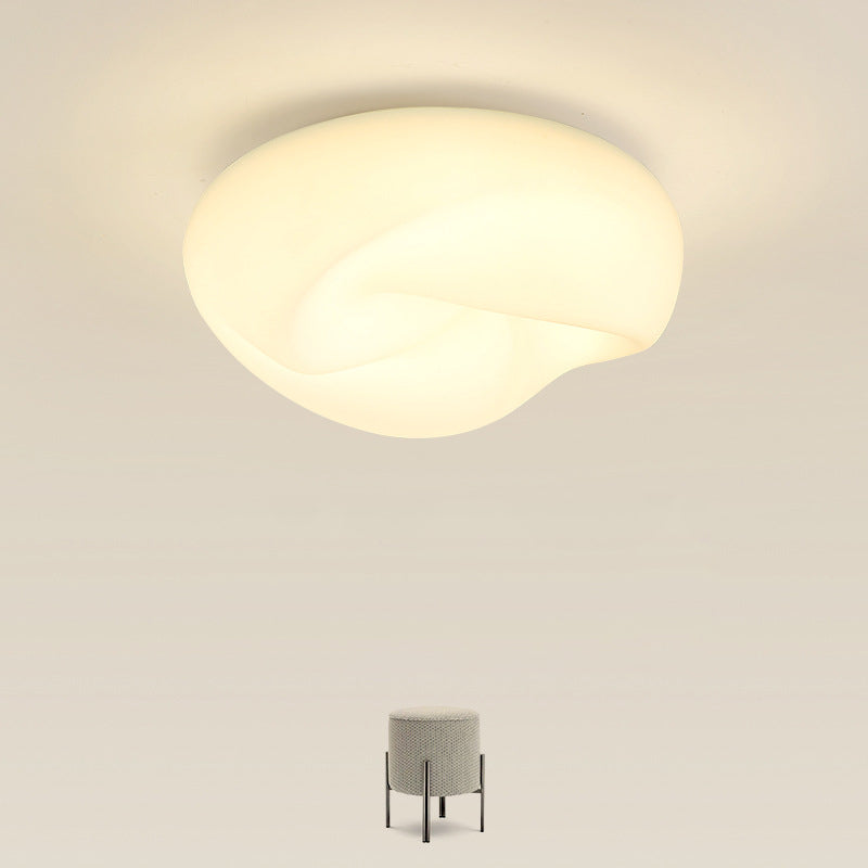 Modern Minimalist Cream Pleated Round PE Hardware LED Flush Mount Ceiling Light For Living Room