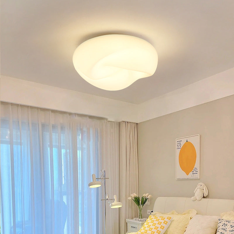 Modern Minimalist Cream Pleated Round PE Hardware LED Flush Mount Ceiling Light For Living Room