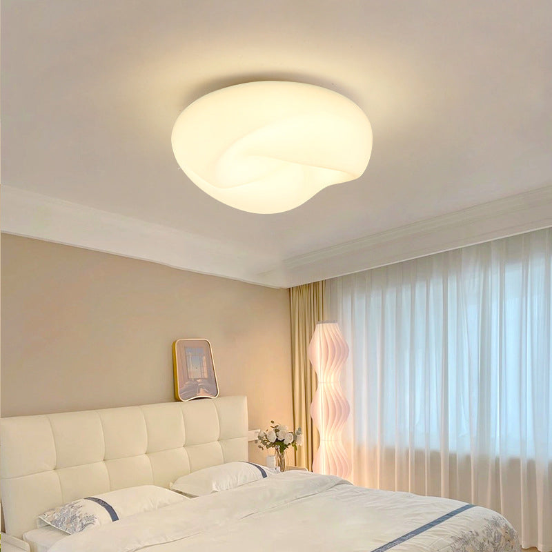 Modern Minimalist Cream Pleated Round PE Hardware LED Flush Mount Ceiling Light For Living Room