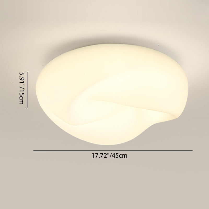 Modern Minimalist Cream Pleated Round PE Hardware LED Flush Mount Ceiling Light For Living Room