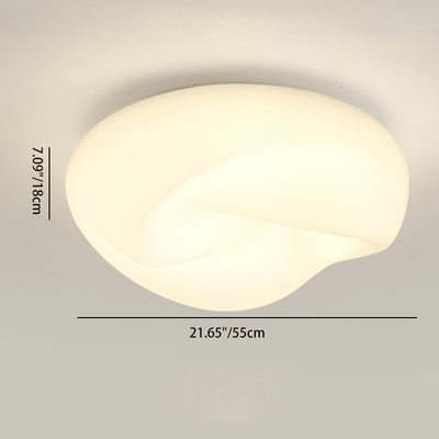 Modern Minimalist Cream Pleated Round PE Hardware LED Flush Mount Ceiling Light For Living Room