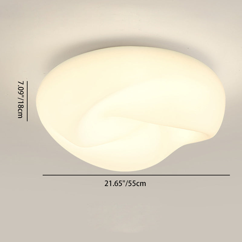 Modern Minimalist Cream Pleated Round PE Hardware LED Flush Mount Ceiling Light For Living Room