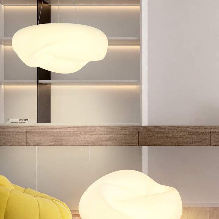 Plafonnier LED rond plissé crème minimaliste moderne en PE avec matériel pour salon 