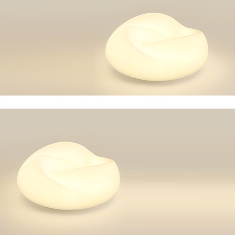 Modern Minimalist Cream Pleated Round PE Hardware LED Flush Mount Ceiling Light For Living Room