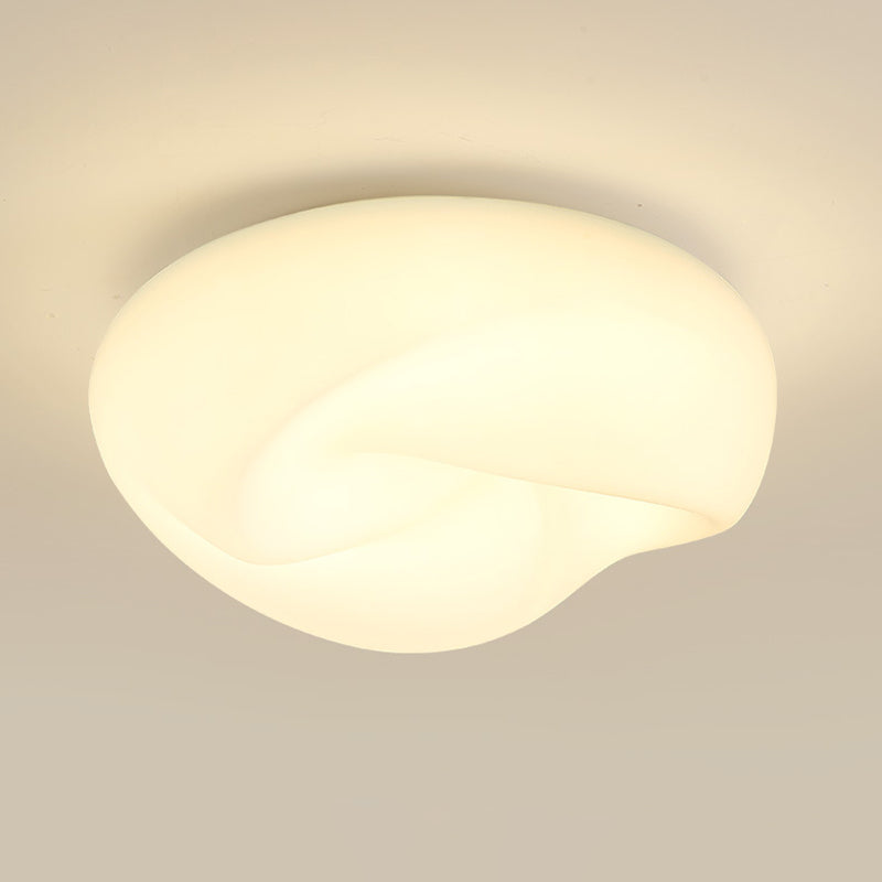 Modern Minimalist Cream Pleated Round PE Hardware LED Flush Mount Ceiling Light For Living Room