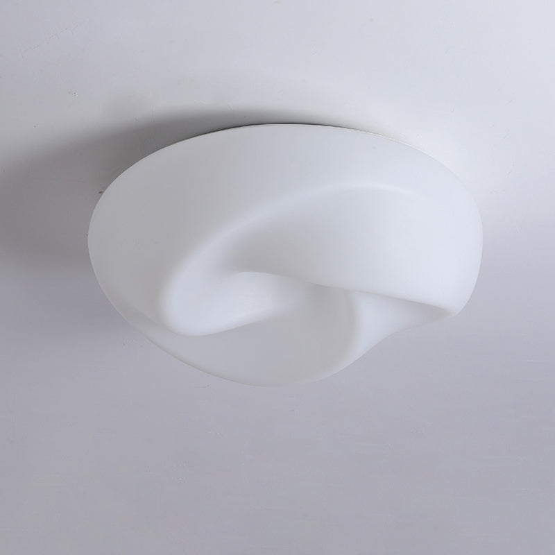 Modern Minimalist Cream Pleated Round PE Hardware LED Flush Mount Ceiling Light For Living Room
