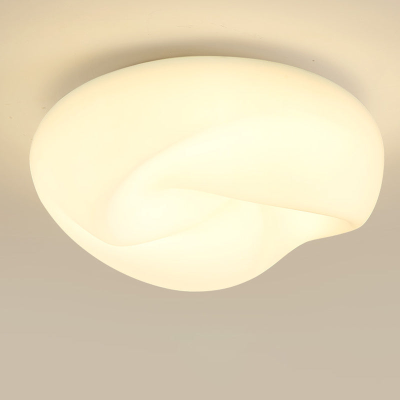 Modern Minimalist Cream Pleated Round PE Hardware LED Flush Mount Ceiling Light For Living Room