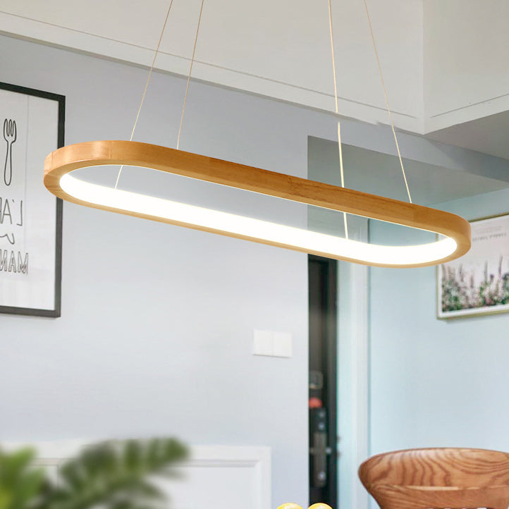 Lustre LED en bois acrylique ovale minimaliste moderne pour salon 