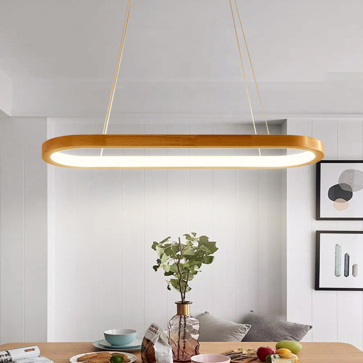 Moderne minimalistische ovale Acryl-Holz-LED-Insel-Licht-Kronleuchter für Wohnzimmer 
