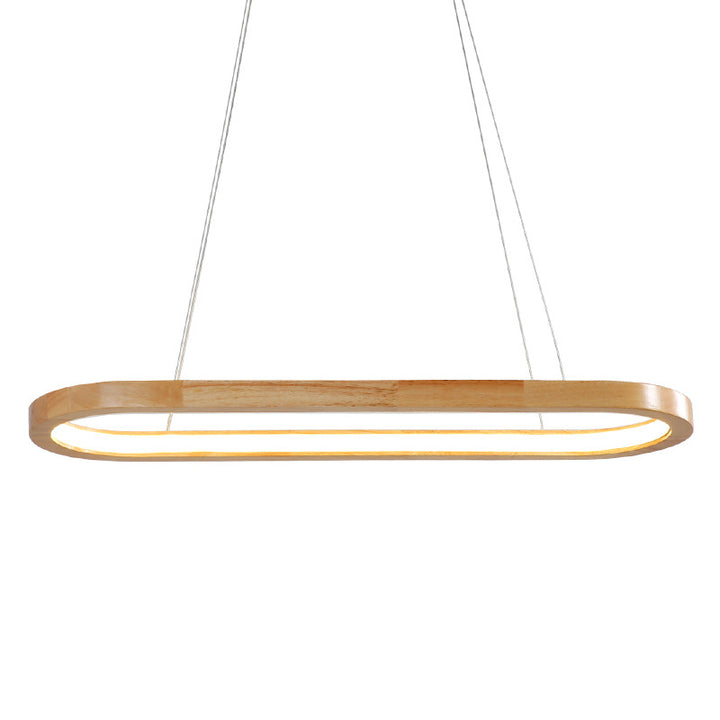 Modern Minimalist Oval Acrylic Wood LED Island Light Chandelier For Living Room