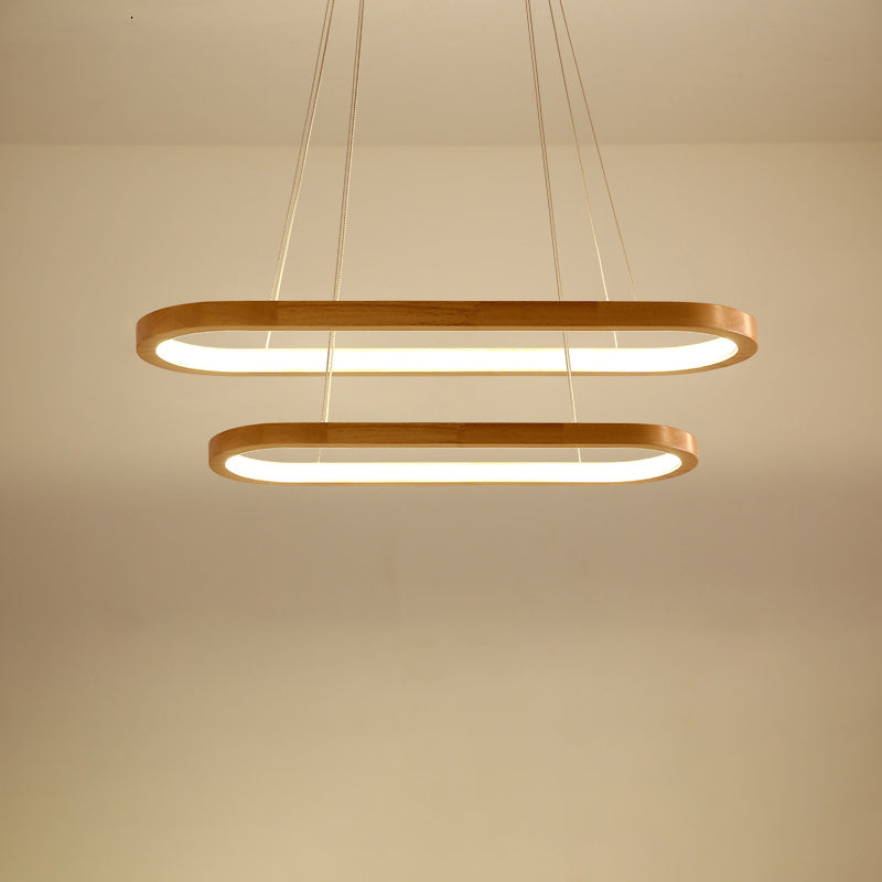 Lustre LED en bois acrylique ovale minimaliste moderne pour salon 