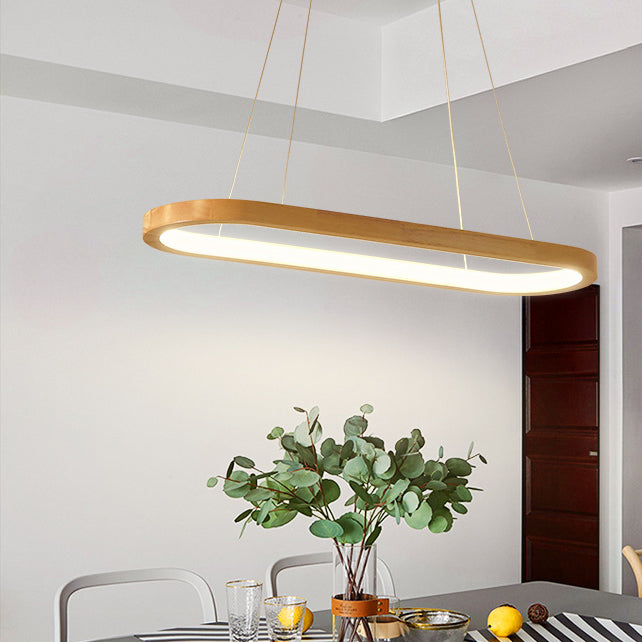 Moderne minimalistische ovale Acryl-Holz-LED-Insel-Licht-Kronleuchter für Wohnzimmer 