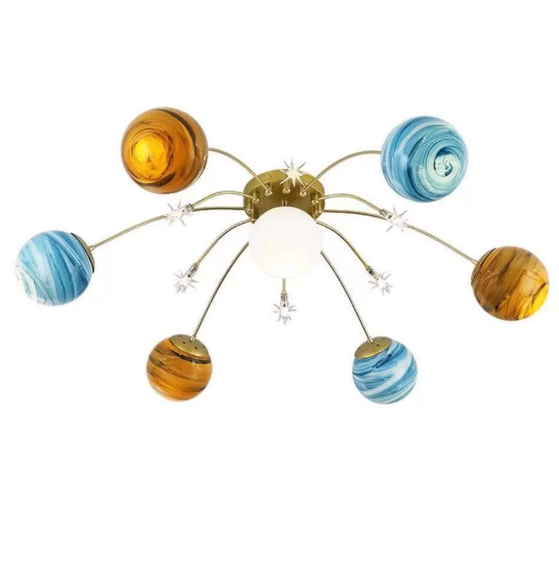Contemporain Nordic Kids Fer Verre Balle Terre Planète 13-Lumières Semi-Plafonnier pour Chambre 
