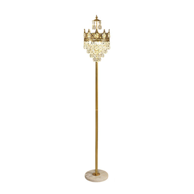 Lampe de sol traditionnelle de luxe en cuivre et laiton avec pendentif couronne en cristal à 3 lumières pour chambre 