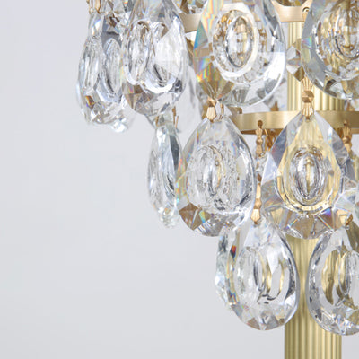 Lampe de sol traditionnelle de luxe en cuivre et laiton avec pendentif couronne en cristal à 3 lumières pour chambre 