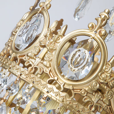 Lampe de sol traditionnelle de luxe en cuivre et laiton avec pendentif couronne en cristal à 3 lumières pour chambre 