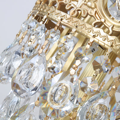 Lampe de sol traditionnelle de luxe en cuivre et laiton avec pendentif couronne en cristal à 3 lumières pour chambre 