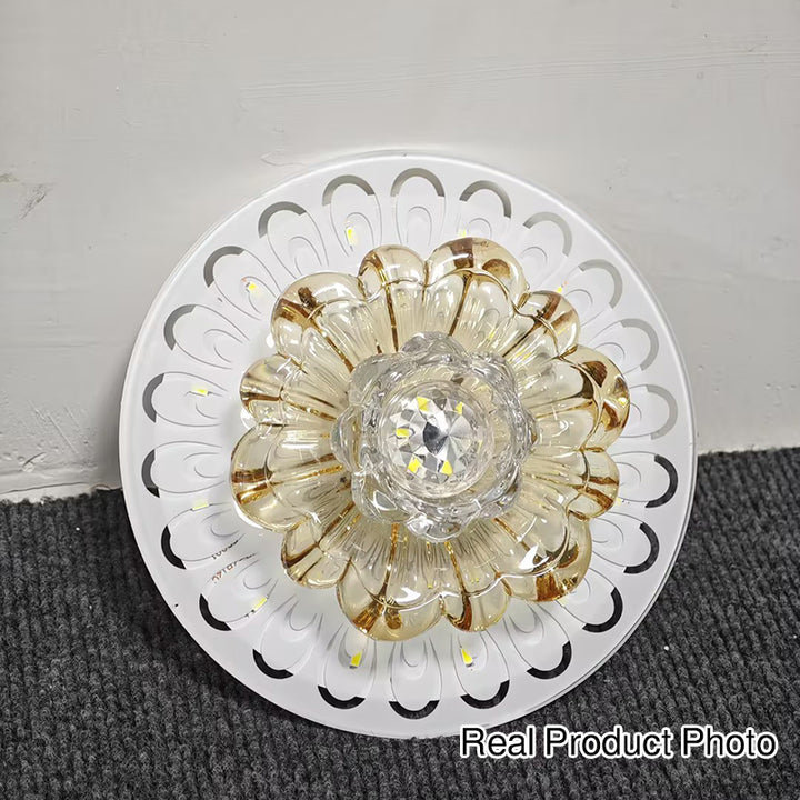 Modern Luxury Crystal Glass Round Flower LED Flush Mount Ceiling Light For Hallway