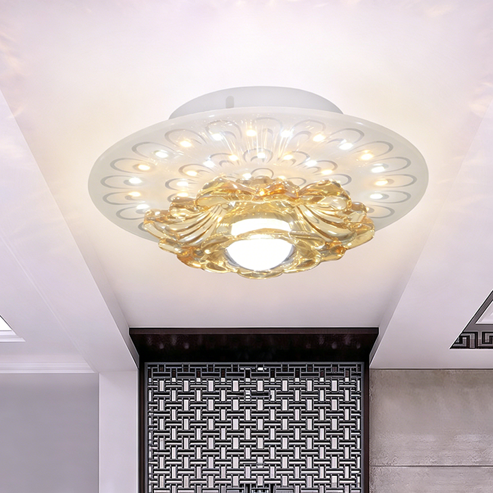 Modern Luxury Crystal Glass Round Flower LED Flush Mount Ceiling Light For Hallway