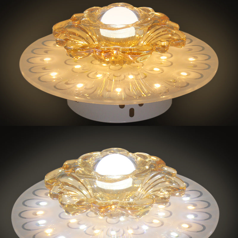 Modern Luxury Crystal Glass Round Flower LED Flush Mount Ceiling Light For Hallway