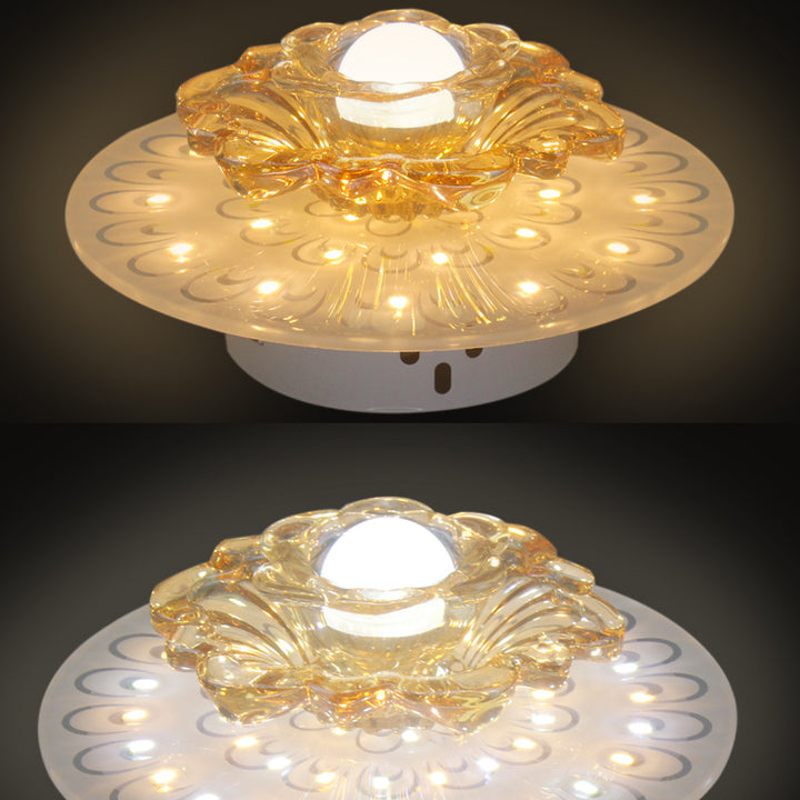 Modern Luxury Crystal Glass Round Flower LED Flush Mount Ceiling Light For Hallway