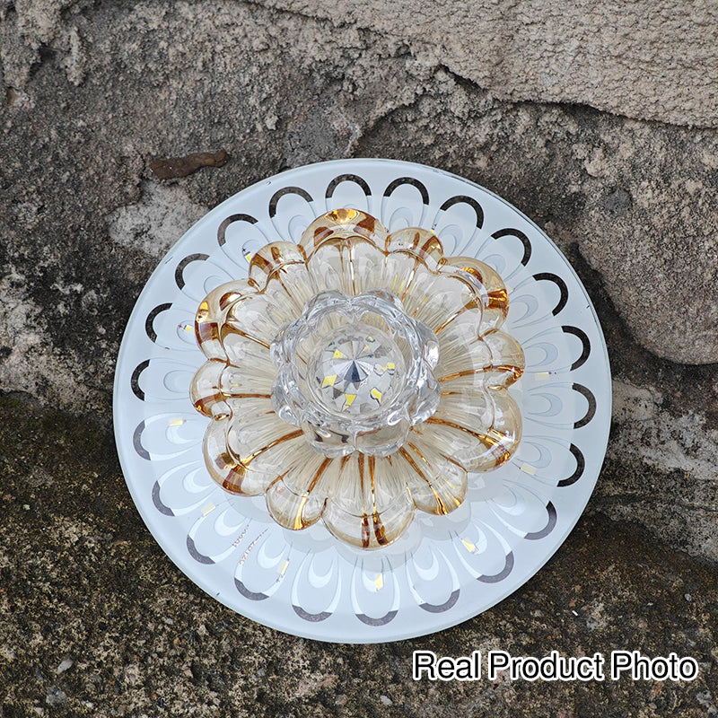 Modern Luxury Crystal Glass Round Flower LED Flush Mount Ceiling Light For Hallway