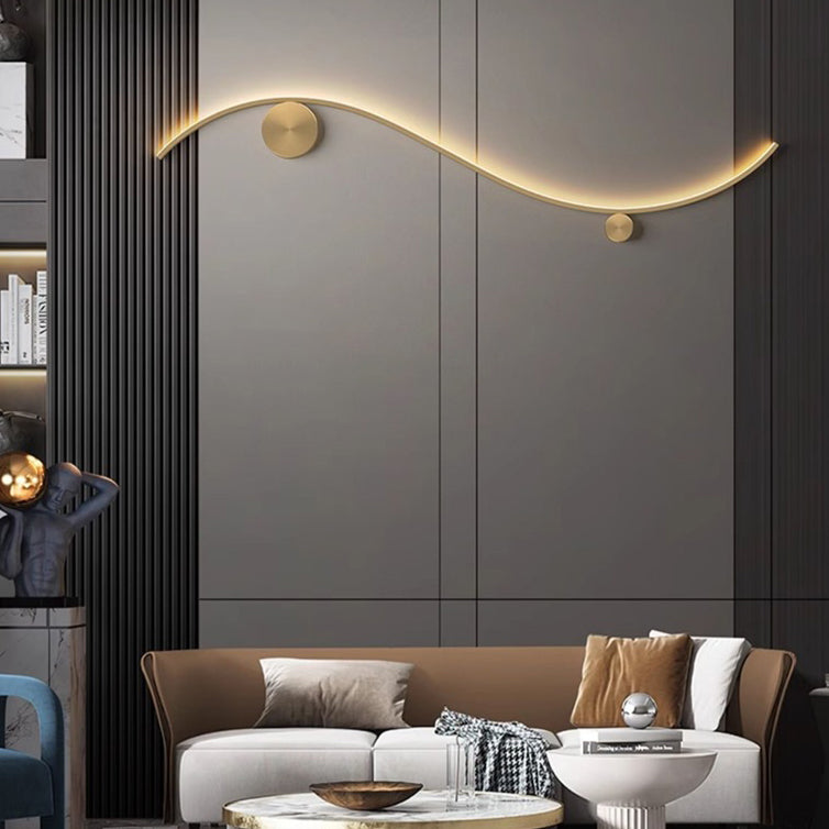 Modern Minimalist Copper Silicone Line Wave Circle LED Wall Sconce Lamp For Hallway