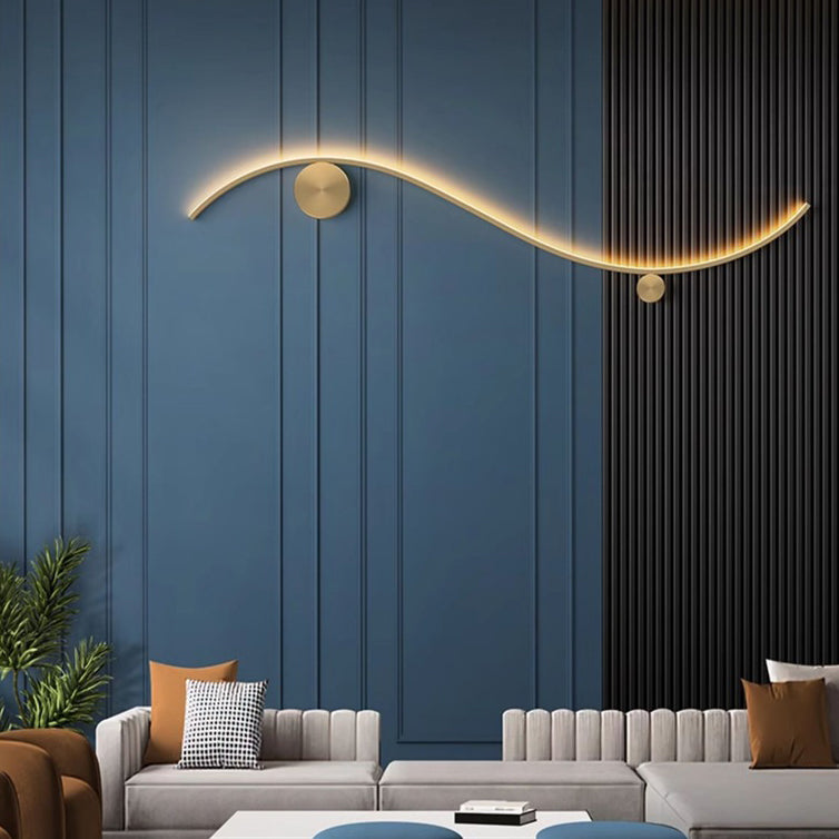 Modern Minimalist Copper Silicone Line Wave Circle LED Wall Sconce Lamp For Hallway