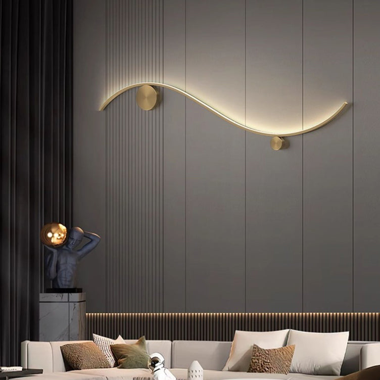 Modern Minimalist Copper Silicone Line Wave Circle LED Wall Sconce Lamp For Hallway