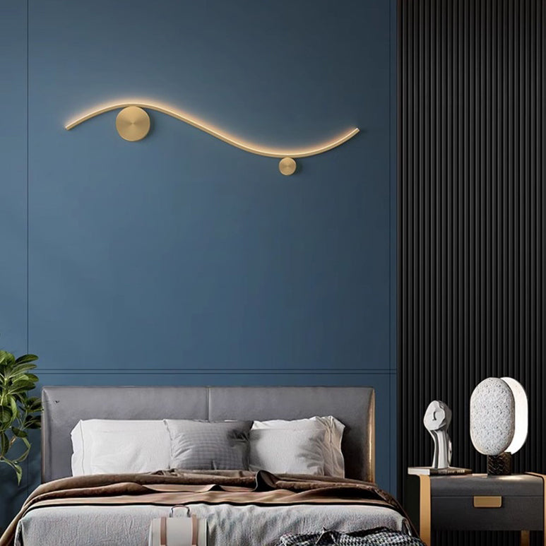 Modern Minimalist Copper Silicone Line Wave Circle LED Wall Sconce Lamp For Hallway