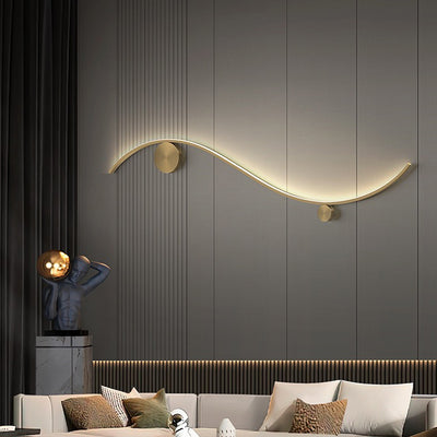 Modern Minimalist Copper Silicone Line Wave Circle LED Wall Sconce Lamp For Hallway