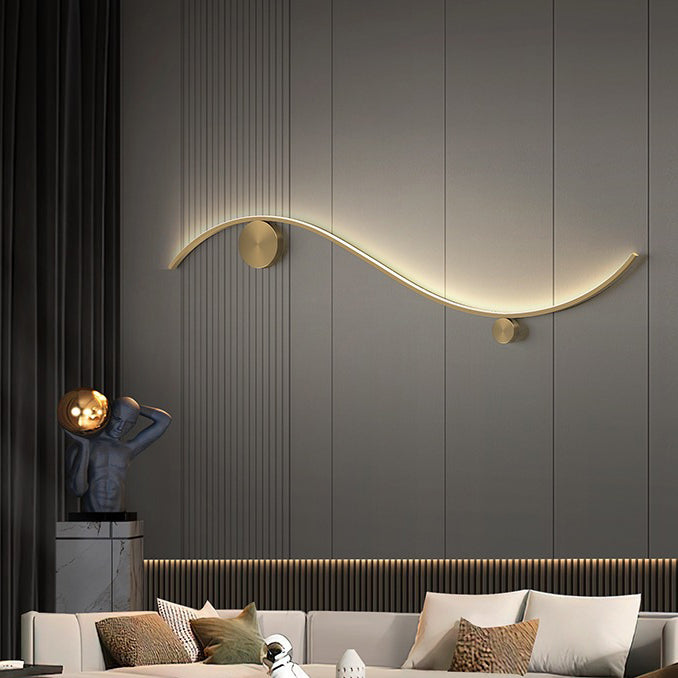 Modern Minimalist Copper Silicone Line Wave Circle LED Wall Sconce Lamp For Hallway