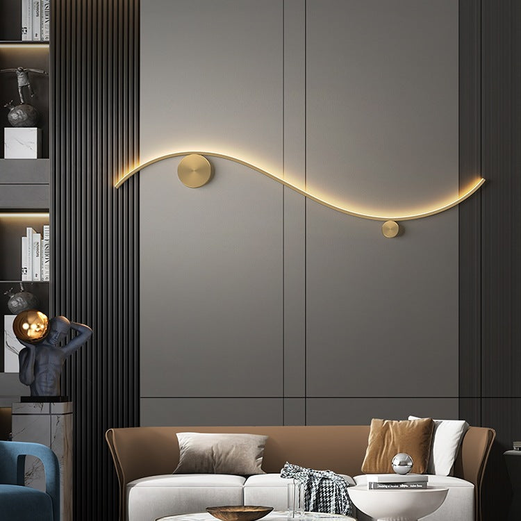 Modern Minimalist Copper Silicone Line Wave Circle LED Wall Sconce Lamp For Hallway