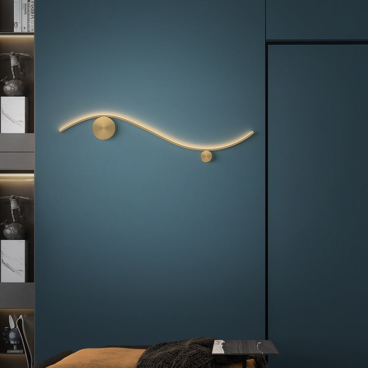 Modern Minimalist Copper Silicone Line Wave Circle LED Wall Sconce Lamp For Hallway